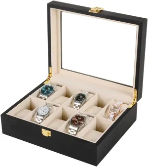 10-Bit Watch Box Display Storage Box Gift Box Watch Box Black Wooden Matt Lacquered Jewelry Box for Men and Women
