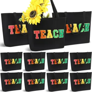 10 Pcs Teacher Tote Bags Women Teacher Appreciation End of the Year Gifts Canvas Letter Patches Handbag