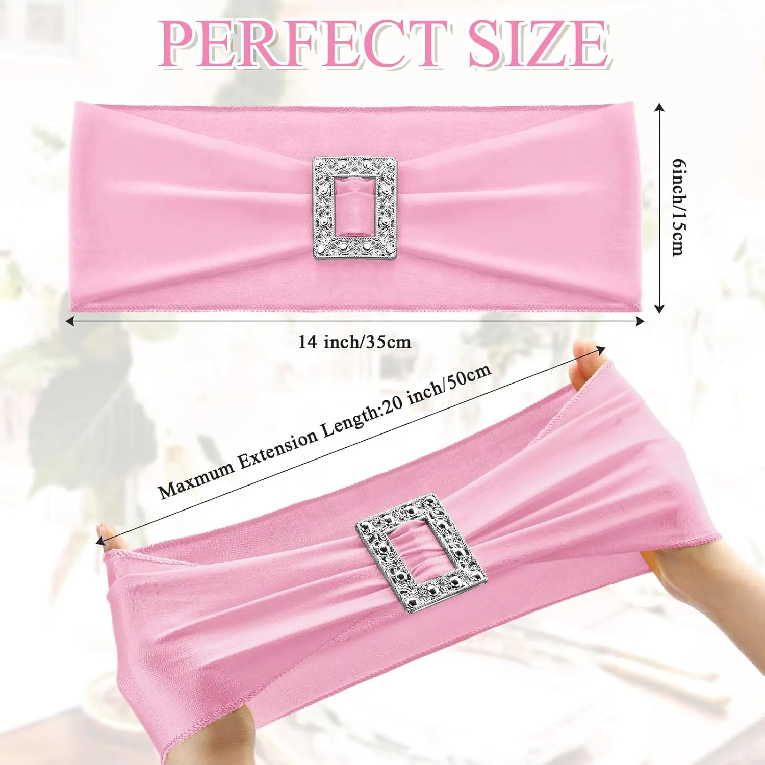 100 Pcs Spandex Chair Sashes with Square Buckle Slider Stretch Chair Cover Band Universal Elastic Ties Straps Bows for Wedding Banquet Event Party Decoration(Pink)