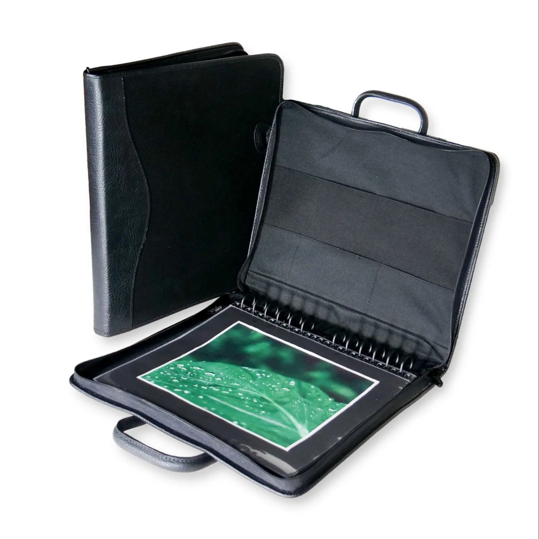 11" x 14" Executive Zippered Presentation Portfolio Case - Leather Handle, Integrated Multiring Binder with 10 Archival Pages (Expandable to 30)