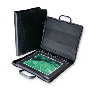 11" x 14" Executive Zippered Presentation Portfolio Case - Leather Handle, Integrated Multiring Binder with 10 Archival Pages (Expandable to 30)