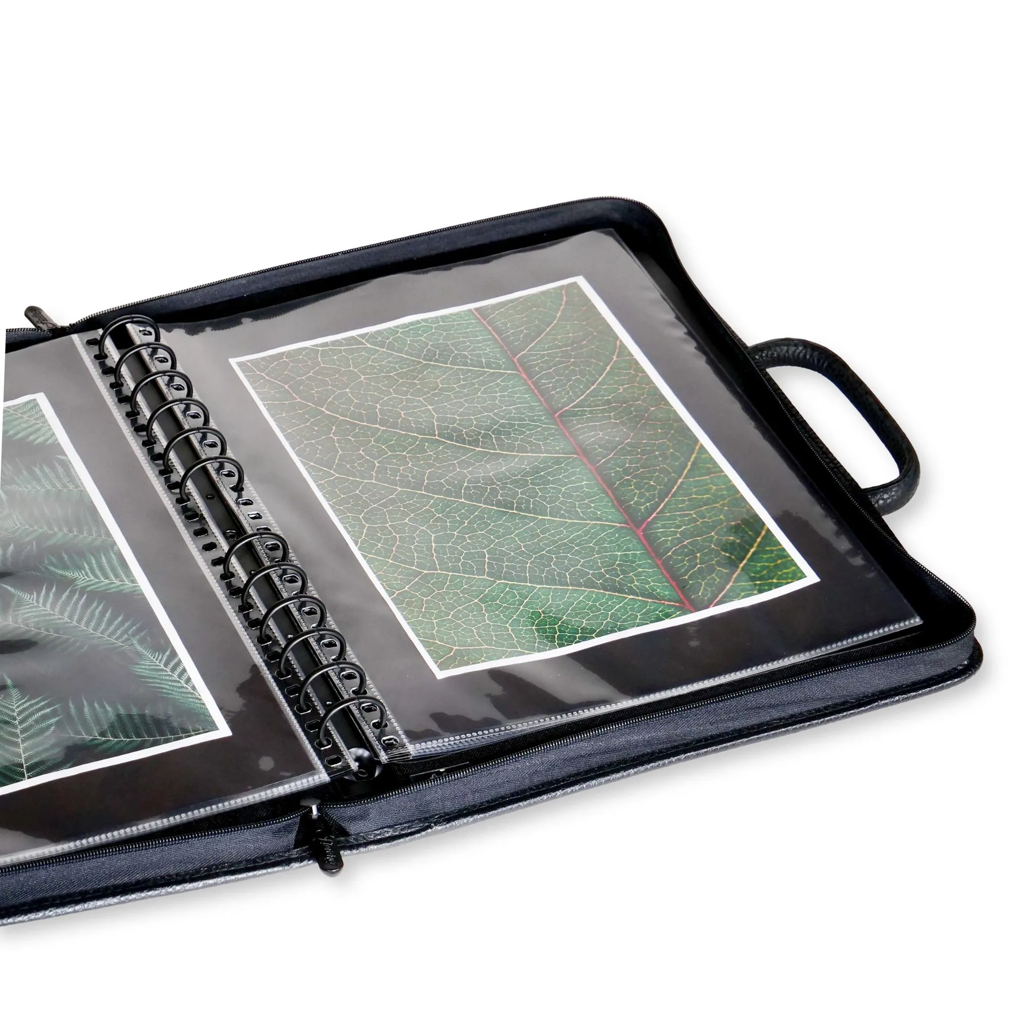 11" x 14" Executive Zippered Presentation Portfolio Case - Leather Handle, Integrated Multiring Binder with 10 Archival Pages (Expandable to 30)