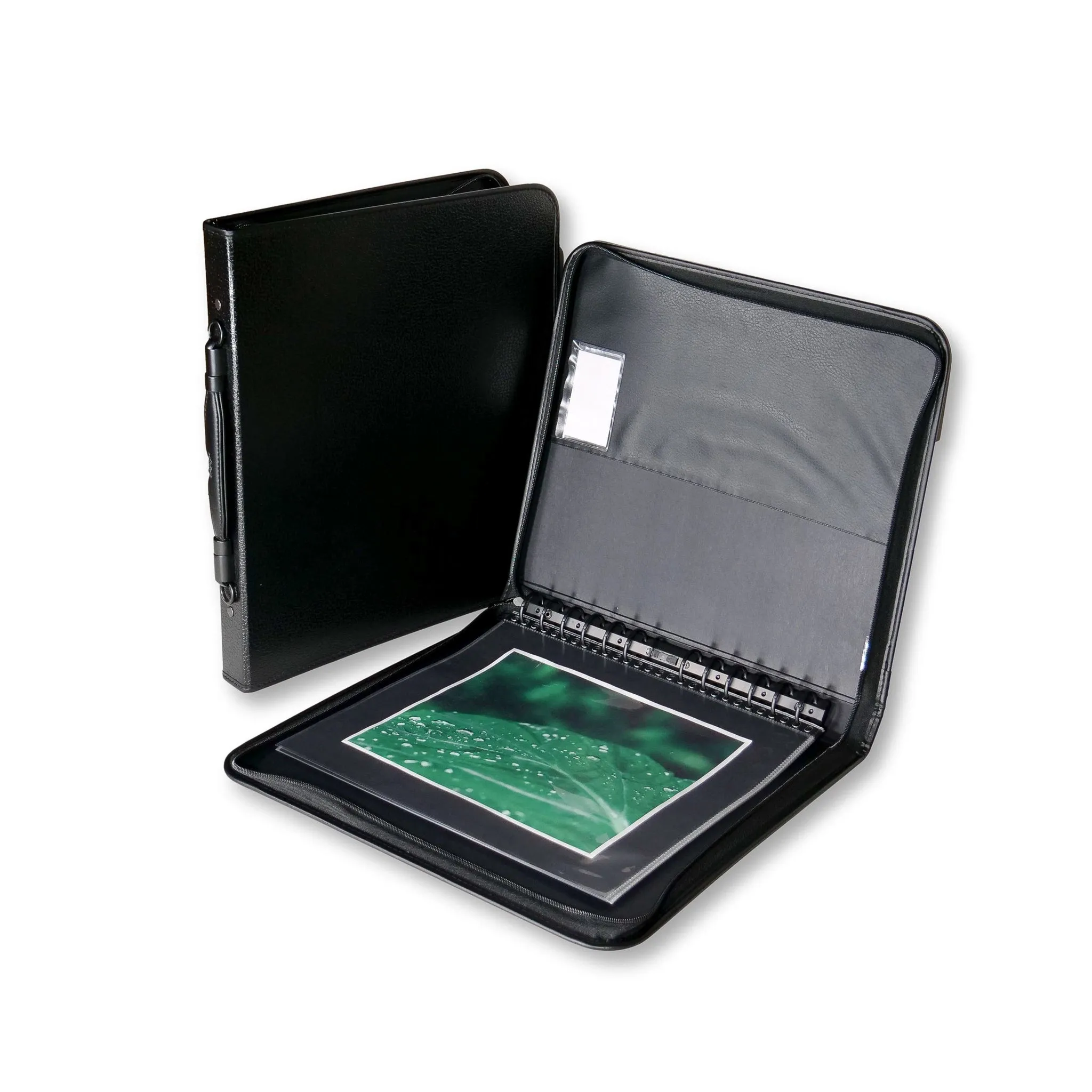 11" x 14" Premium Zippered Presentation Portfolio Case - Leather Handle, Integrated Multiring Binder with 10 Archival Pages (Expandable to 30)