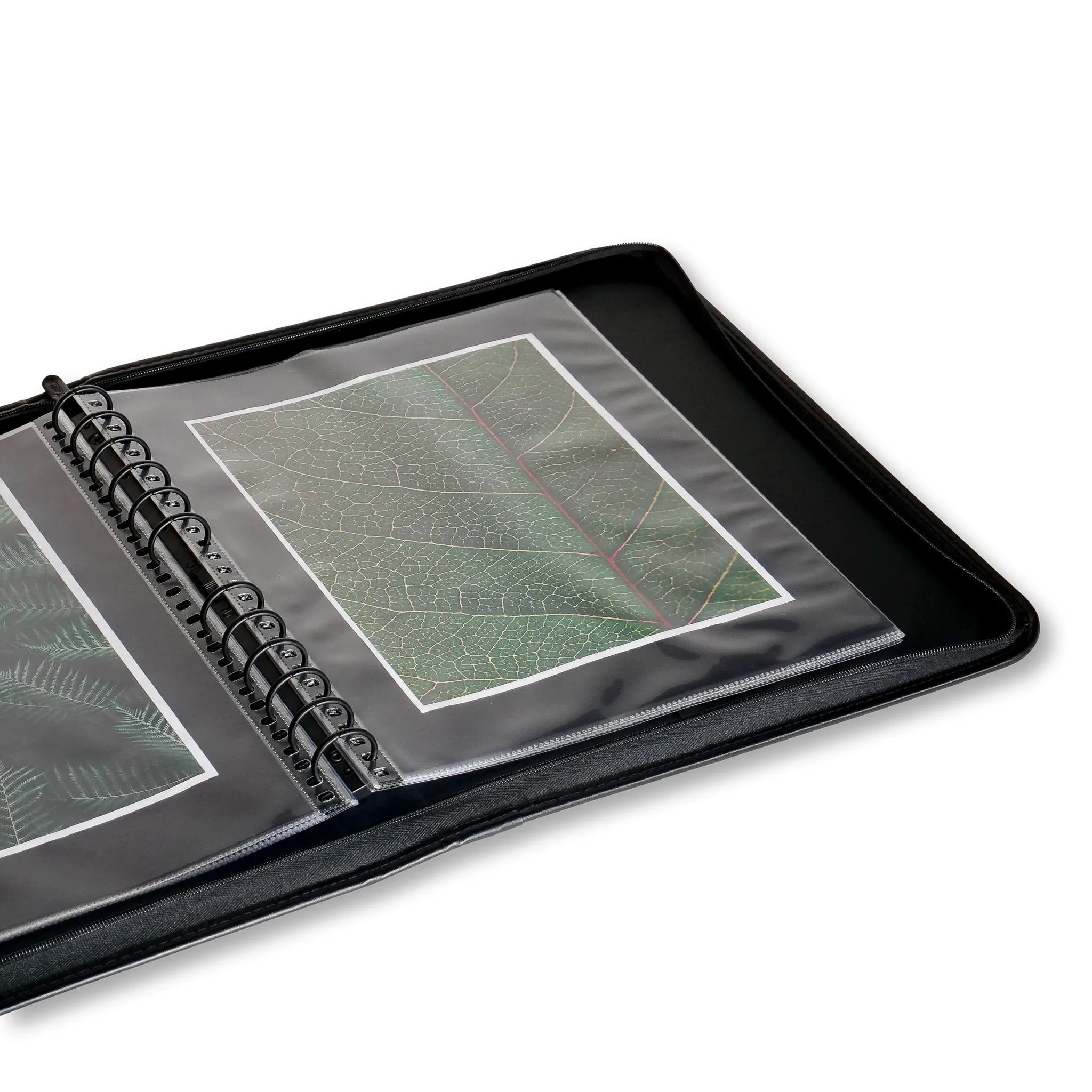 11" x 14" Premium Zippered Presentation Portfolio Case - Leather Handle, Integrated Multiring Binder with 10 Archival Pages (Expandable to 30)