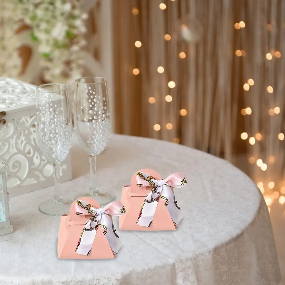 12 Pack Leather Wedding Candy Gift Bags with Handle Reusable Party Creative Hand-Held Favor Boxes for Baby Showers Birthday Christmas Halloween Graduation Party Favor (Peach)