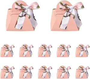 12 Pack Leather Wedding Candy Gift Bags with Handle Reusable Party Creative Hand-Held Favor Boxes for Baby Showers Birthday Christmas Halloween Graduation Party Favor (Peach)