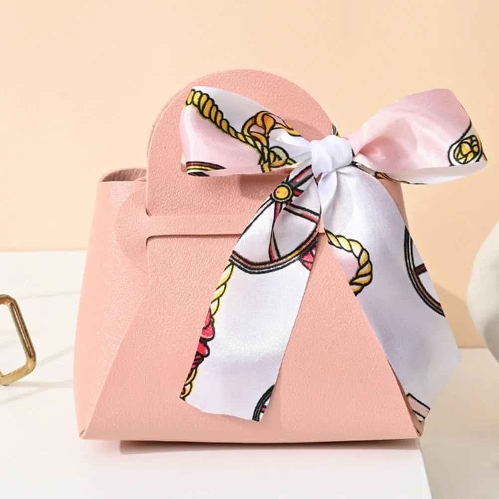 12 Pack Leather Wedding Candy Gift Bags with Handle Reusable Party Creative Hand-Held Favor Boxes for Baby Showers Birthday Christmas Halloween Graduation Party Favor (Peach)