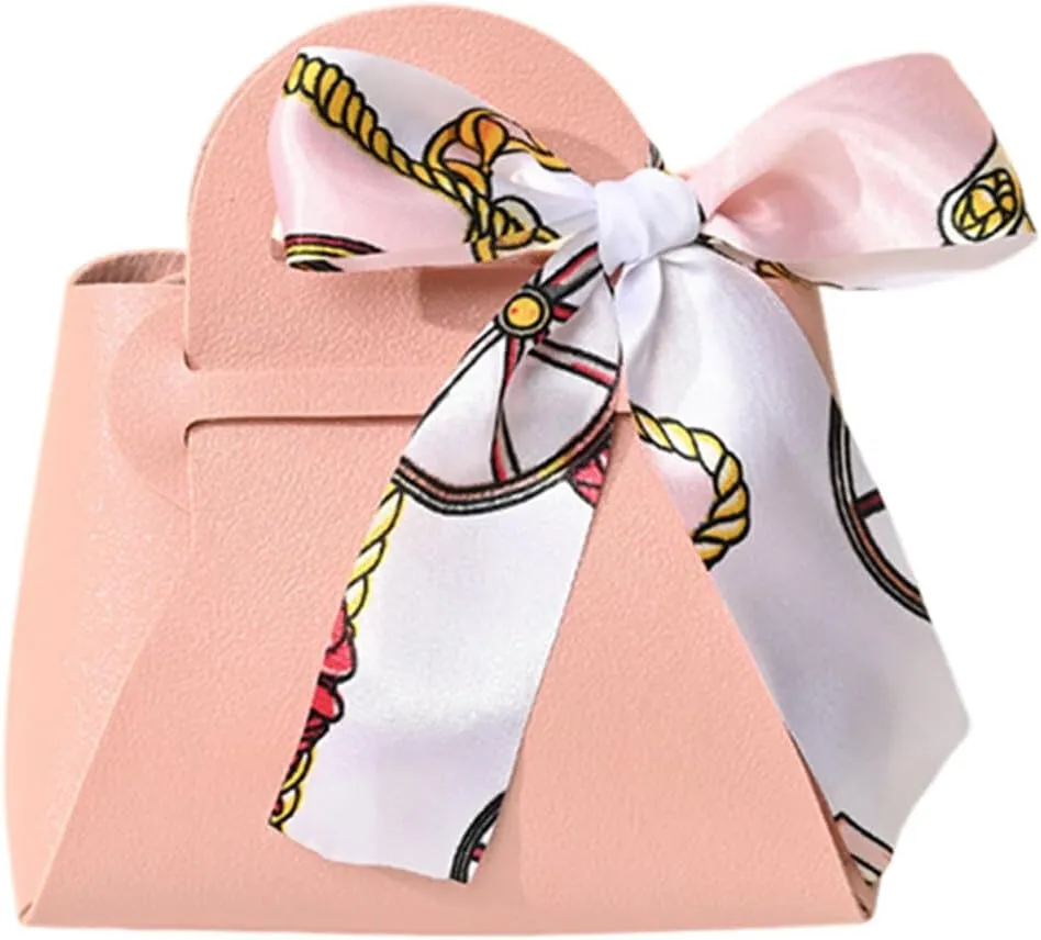 12 Pack Leather Wedding Candy Gift Bags with Handle Reusable Party Creative Hand-Held Favor Boxes for Baby Showers Birthday Christmas Halloween Graduation Party Favor (Peach)