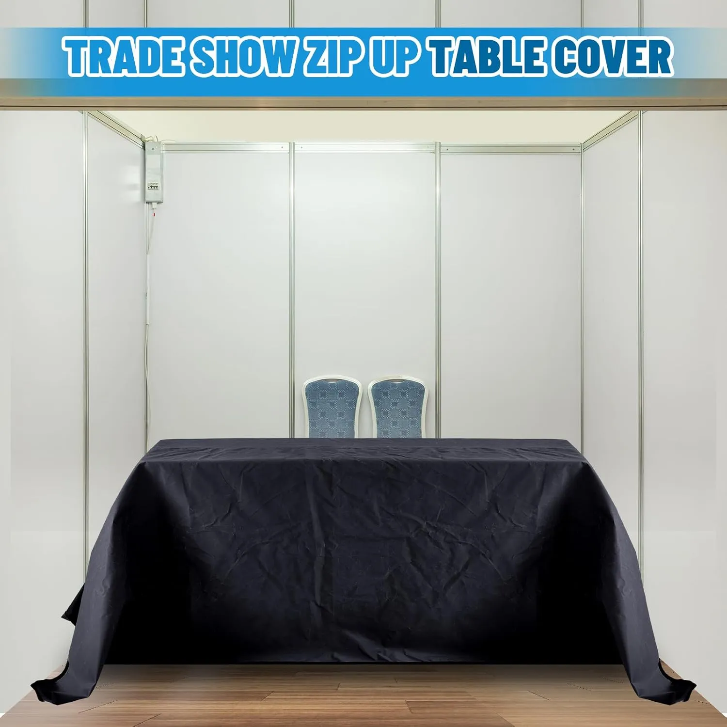 126" x 88" Trade Show Zip Up Table Cover 600D Oxford Trade Show Display Case Body Bag Lockable Showcases Tablecloth with Zipper Padlock for 8 ft Table Vendor Stand Craft Wedding Party (Black)