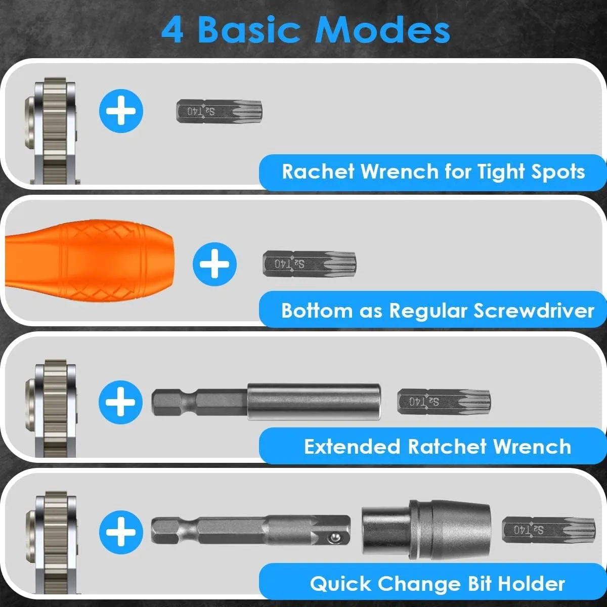 133in1 Mini Ratchet Wrench Screwdriver Bit Set with 1/4" Hex Shank Phillips/Pozidriv/Hexagon/Torx/Slotted/Square Bits, 36-Tooth Gear, Magnetic Bit Holder, 90 Degree Drive Handle