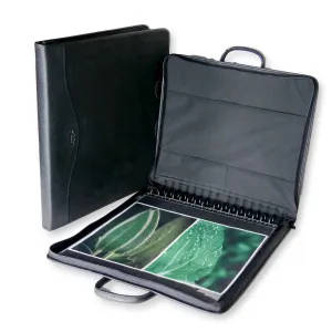 14" x 17" Executive Zippered Presentation Portfolio Case - Leather Handle, Integrated Multiring Binder with 10 Archival Pages (Expandable to 30)