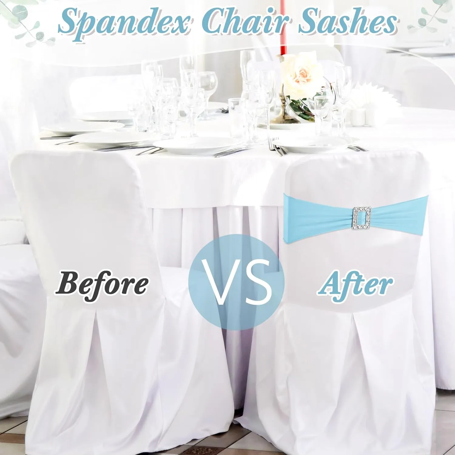 150 Pcs Spandex Chair Sashes with Square Buckle Slider Stretch Chair Cover Band Universal Elastic Ties Straps Bows for Wedding Banquet Event Party Decoration(Blue)