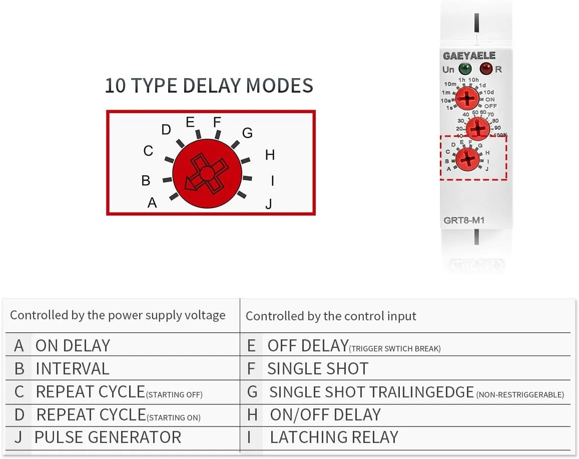 16A Multifunction Time Relay with 10 Function Choices AC/DC12V-240V Relay(GRT8-M2,AC/DC12V~240V)