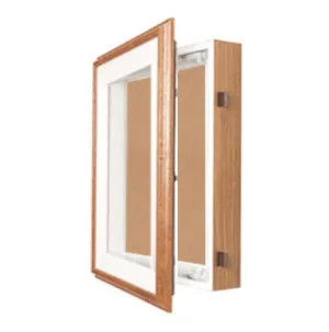 18 x 24 SwingFrame Designer Oak Wood Framed Cork Board Display Case 4" Deep