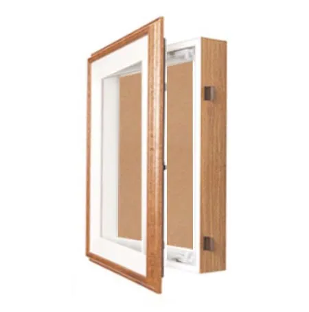 18 x 24 SwingFrame Designer Oak Wood Framed Cork Board Display Case 4" Deep