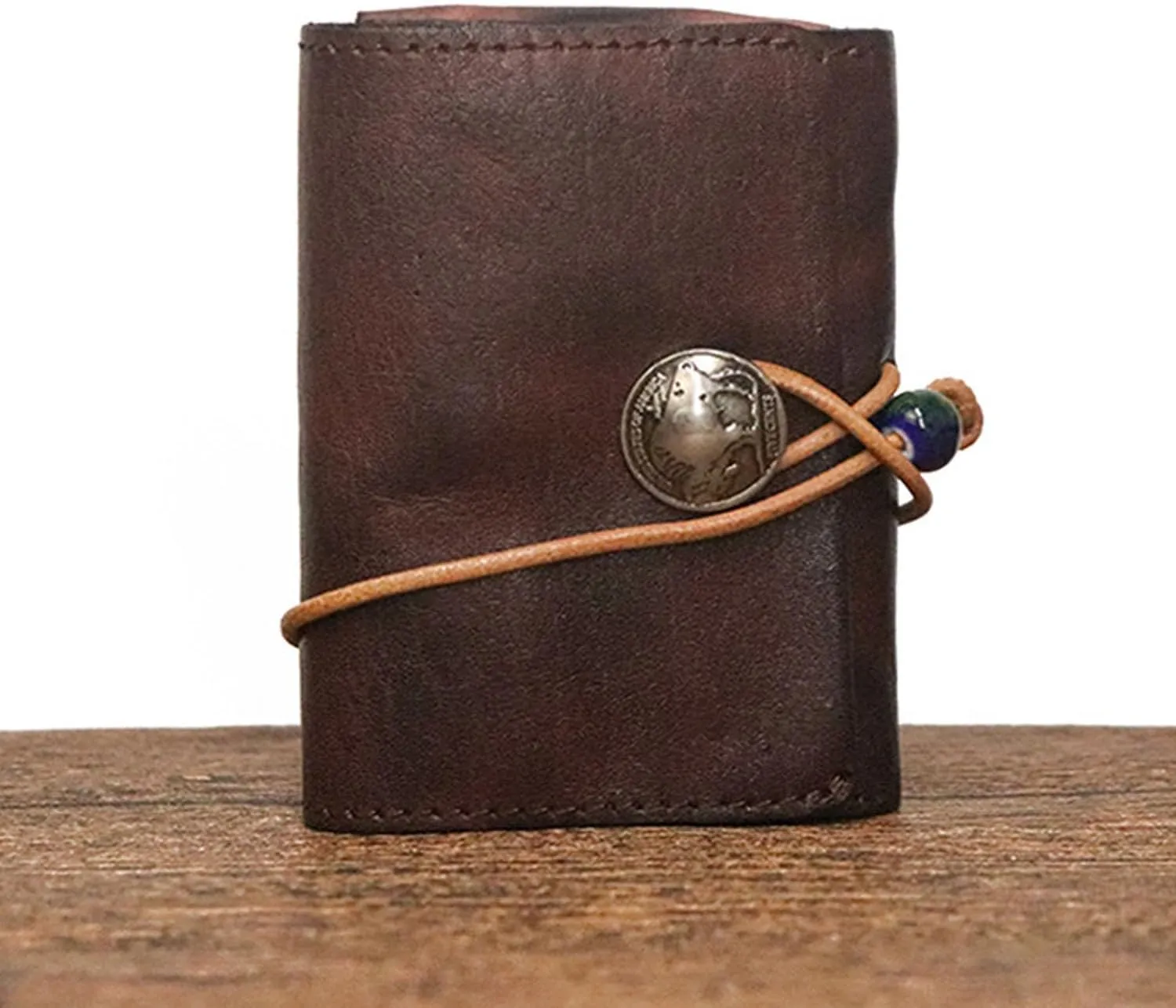 1PCS Leather Change Purse Drawstring Coin Purse Leather Coin Purse for Women Triple Compartment Leather Coin Purse (Coffee color)