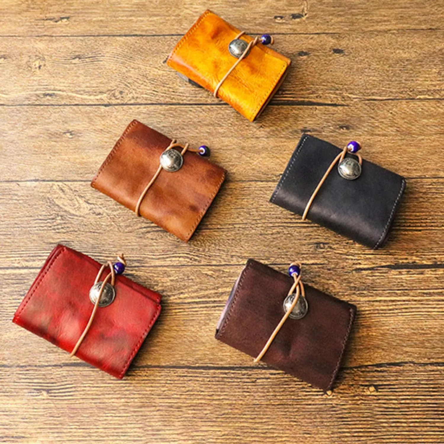 1PCS Leather Change Purse Drawstring Coin Purse Leather Coin Purse for Women Triple Compartment Leather Coin Purse (Coffee color)