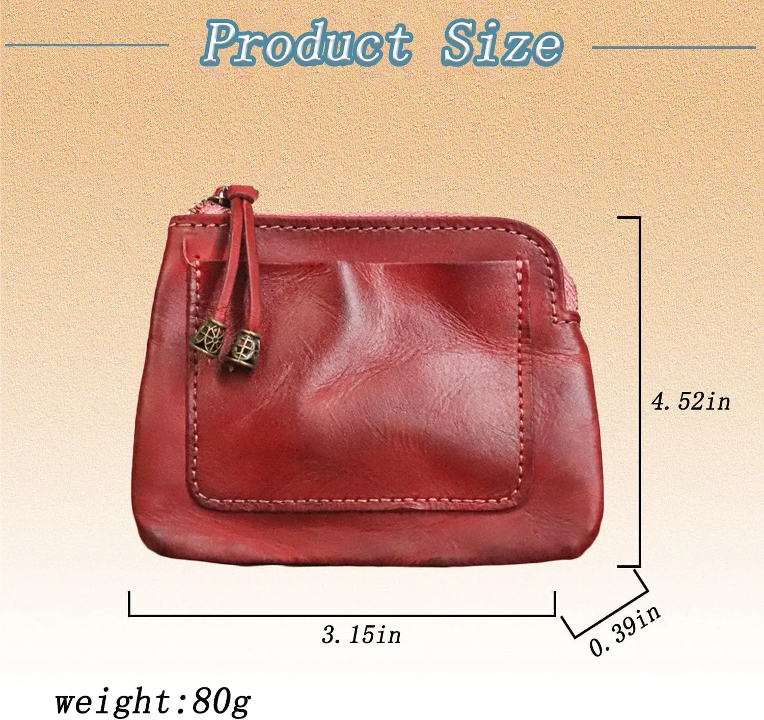 1PCS Mini Coin Purse for Women Zipper Leather Coin Purse Leather Change Purse Coin Purse for Coins and Various Cards Leather Coin Pouch (Red)