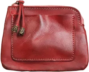 1PCS Mini Coin Purse for Women Zipper Leather Coin Purse Leather Change Purse Coin Purse for Coins and Various Cards Leather Coin Pouch (Red)