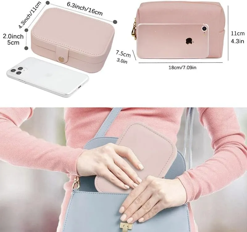 2-In-1 Floral Initial Monogram Personalized Name Jewelry Box and Makeup Bag Set Gift For Mother Bridesmaids Friends Teachers(pink-O)