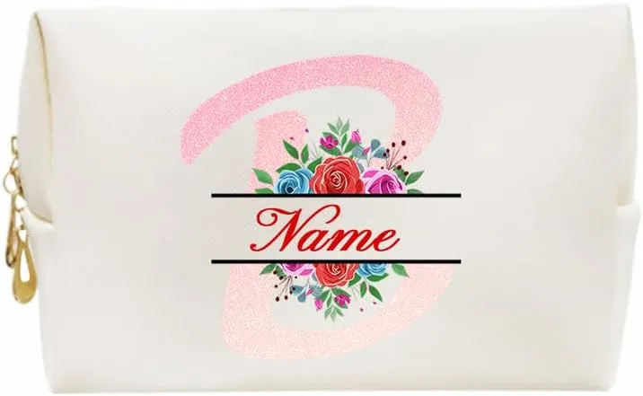 2-In-1 Floral Initial Monogram Personalized Name Jewelry Box and Makeup Bag Set Gift For Mother Bridesmaids Friends Teachers(pink-O)
