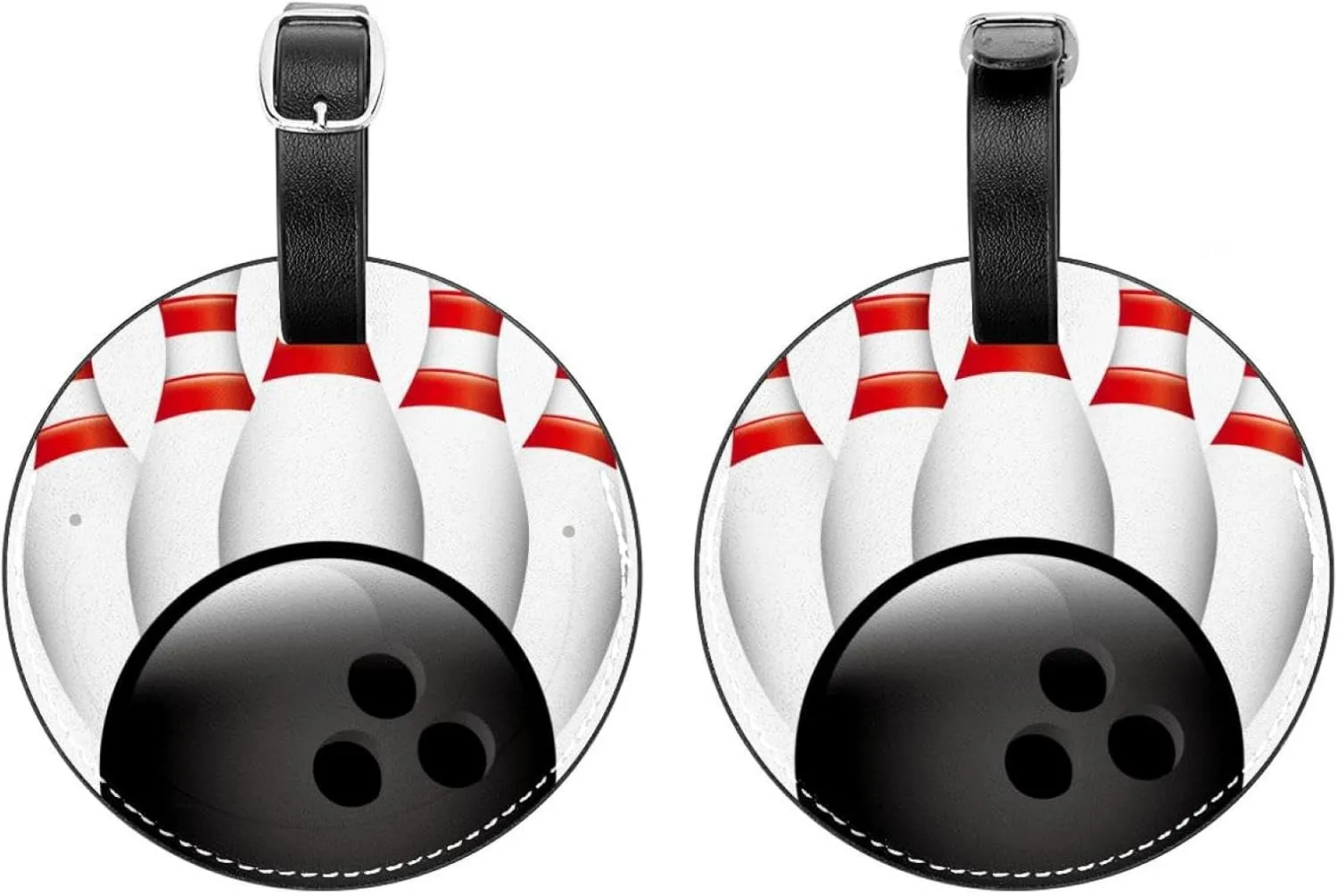 2 Pack PU Leather Luggage Tag for Baggage Bag Suitcase with Name ID Card Bowling Set with Ball Print