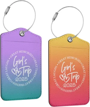 2 Pcs Girls Trip Luggage Tag, 2025 Name ID Labels with Privacy Cover and Metal Loop, Suitcase Tags Travel Tags for Luggage, Luggage Identifiers for Suitcases, Travel Accessories for Girls Friend