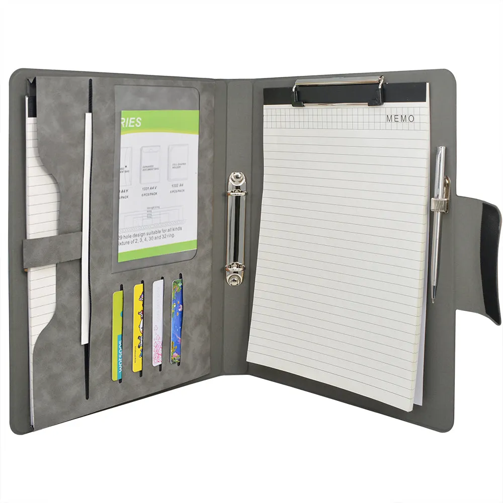 2 Ring Binder Padfolio File Folder, Business and Interview Portfolio with 2-Ring Binder, Clipboard