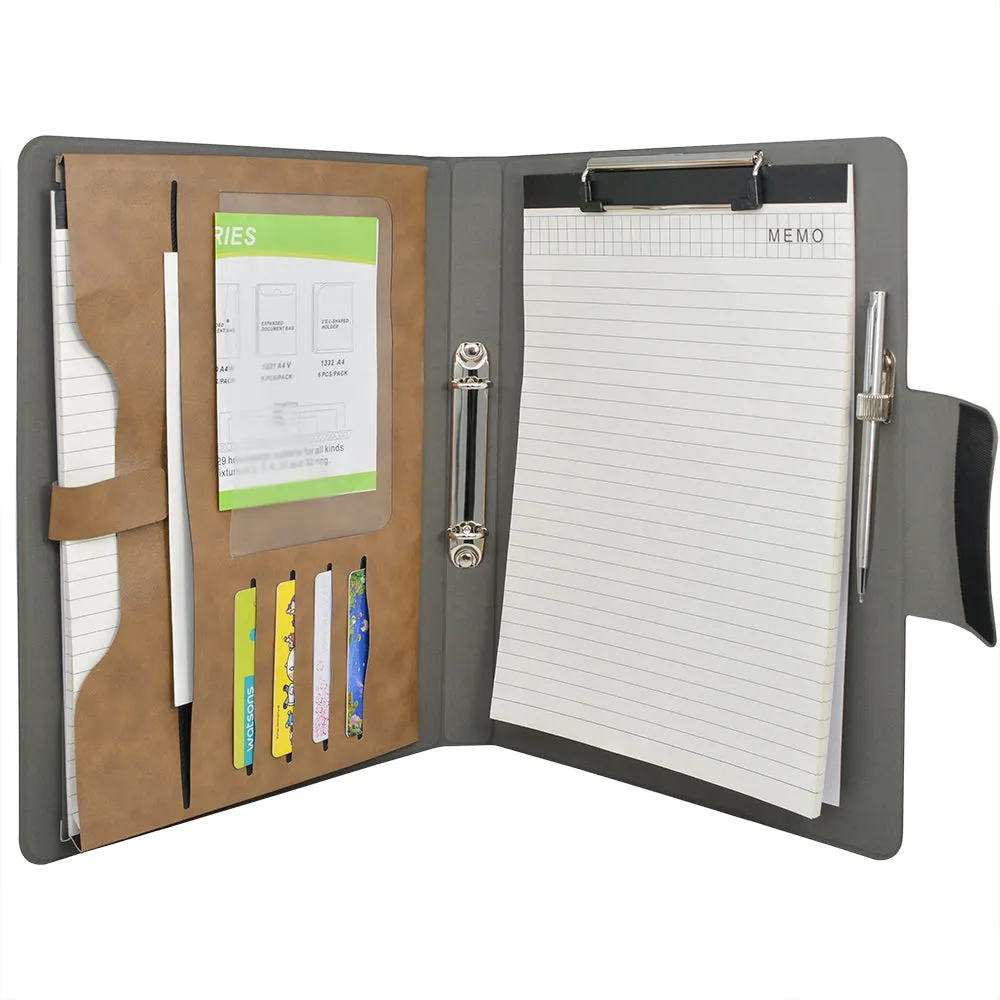 2 Ring Binder Padfolio File Folder, Business and Interview Portfolio with 2-Ring Binder, Clipboard