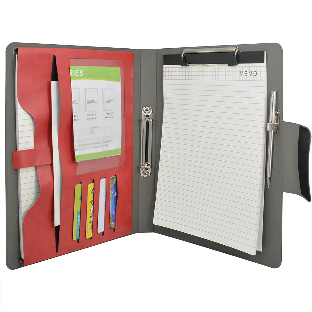 2 Ring Binder Padfolio File Folder, Business and Interview Portfolio with 2-Ring Binder, Clipboard