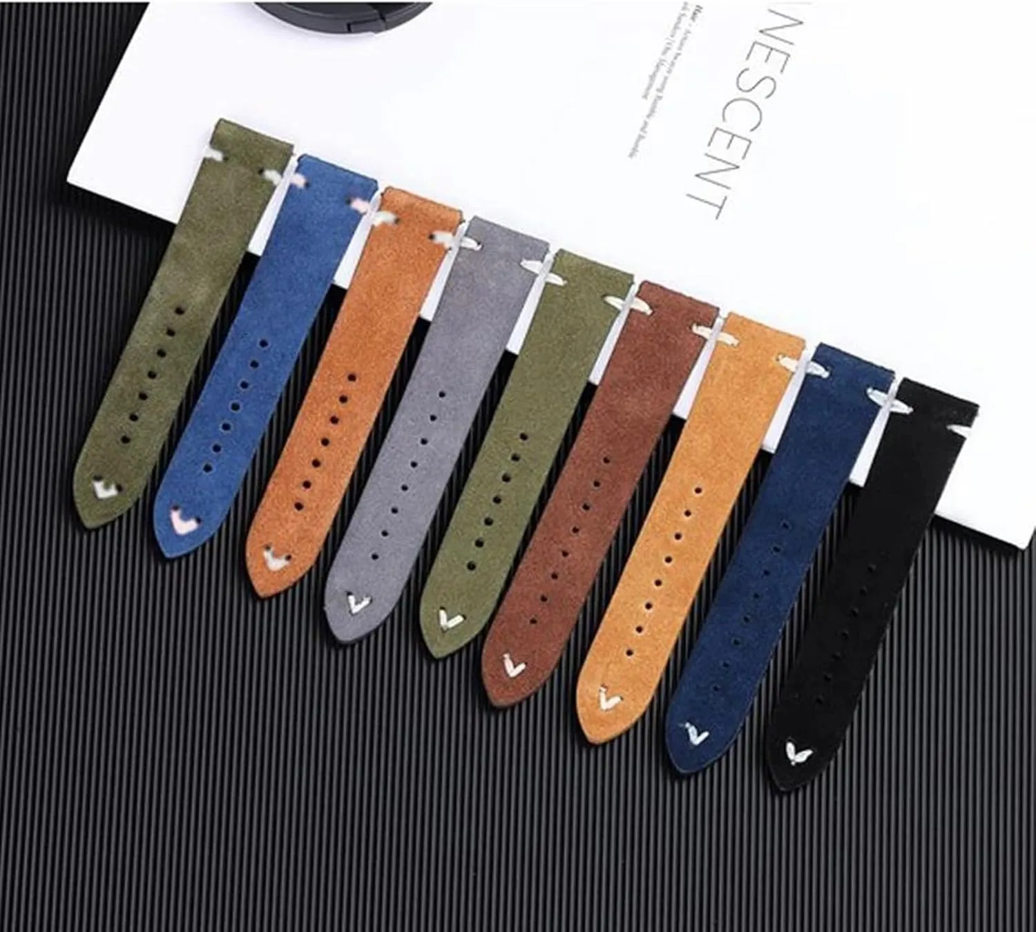 20mm/22mm Colored Suede Leather Skin Friendly Watch Strap with White Sewing Thread for Smart Watch