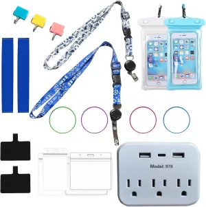 20PCS Cruise Ship Essentials,Cruise Must Haves Kits,1 Non-Surge Power Strip,3 Hook,2 Lanyards for Cruise Ship Cards,4 Luggage Tag,2 Phone Bag,2 Mobile Phone Lanyard Pad,2 Towel Band,4 Card Sleeve