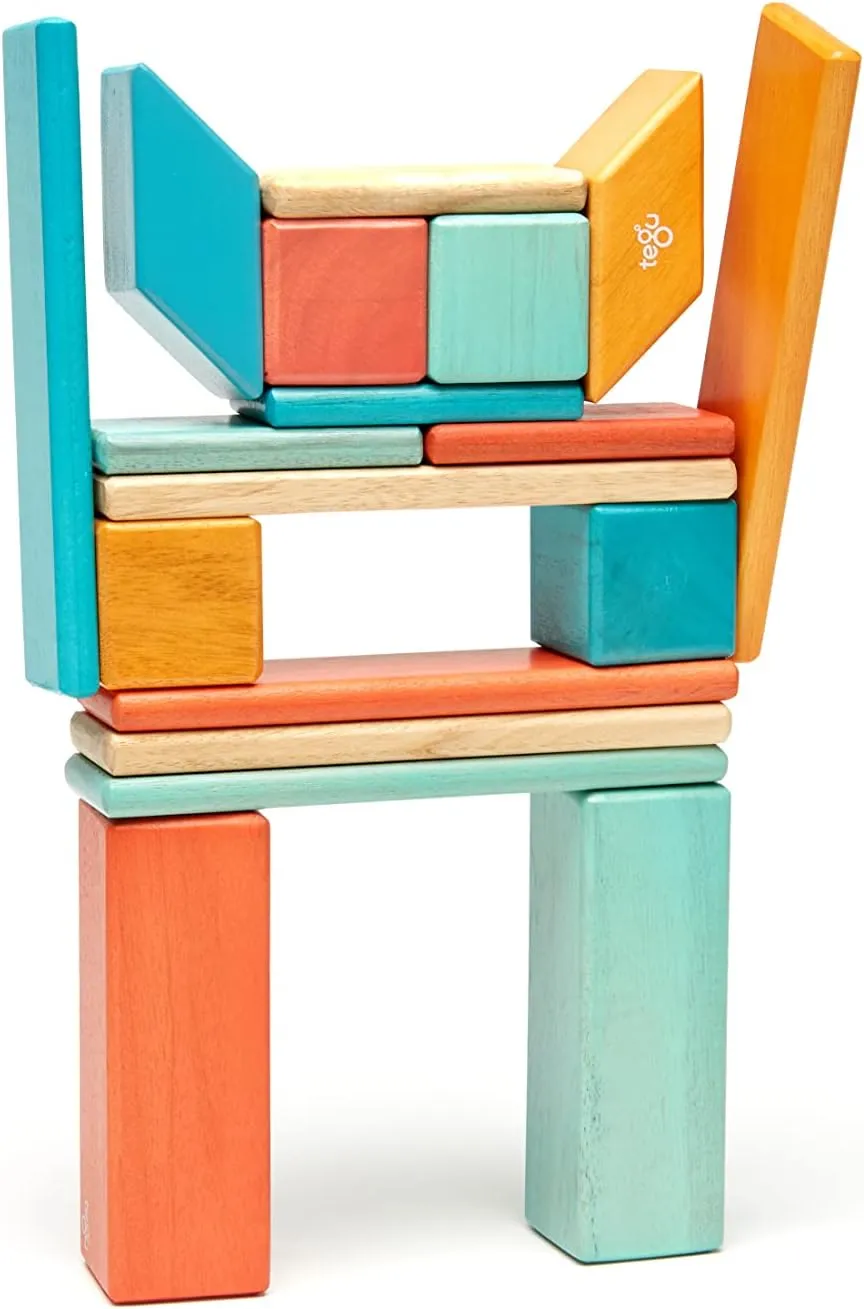 24 Piece Tegu Magnetic Wooden Block Set, Sunset, 1-99 years old