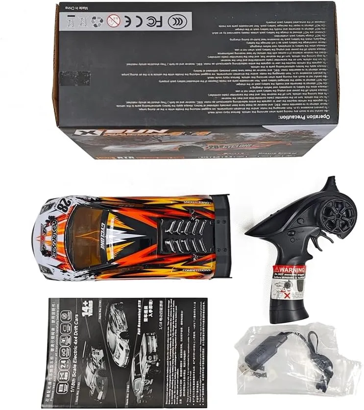 24KM/H 4WD RC Drift Car, 1/18 Scale 2.4G Proportional Steering High-Speed RC Stunt Vehicle with Ambient Lights, Hobby RC Racing Toy for Adults