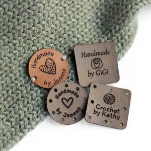 25pcs Personalized Handmade Leather Labels, Knitted Sewing Labels, Custom Text/Logos/Patterns, Handmade Product Labels for Hats Scarves, 1in