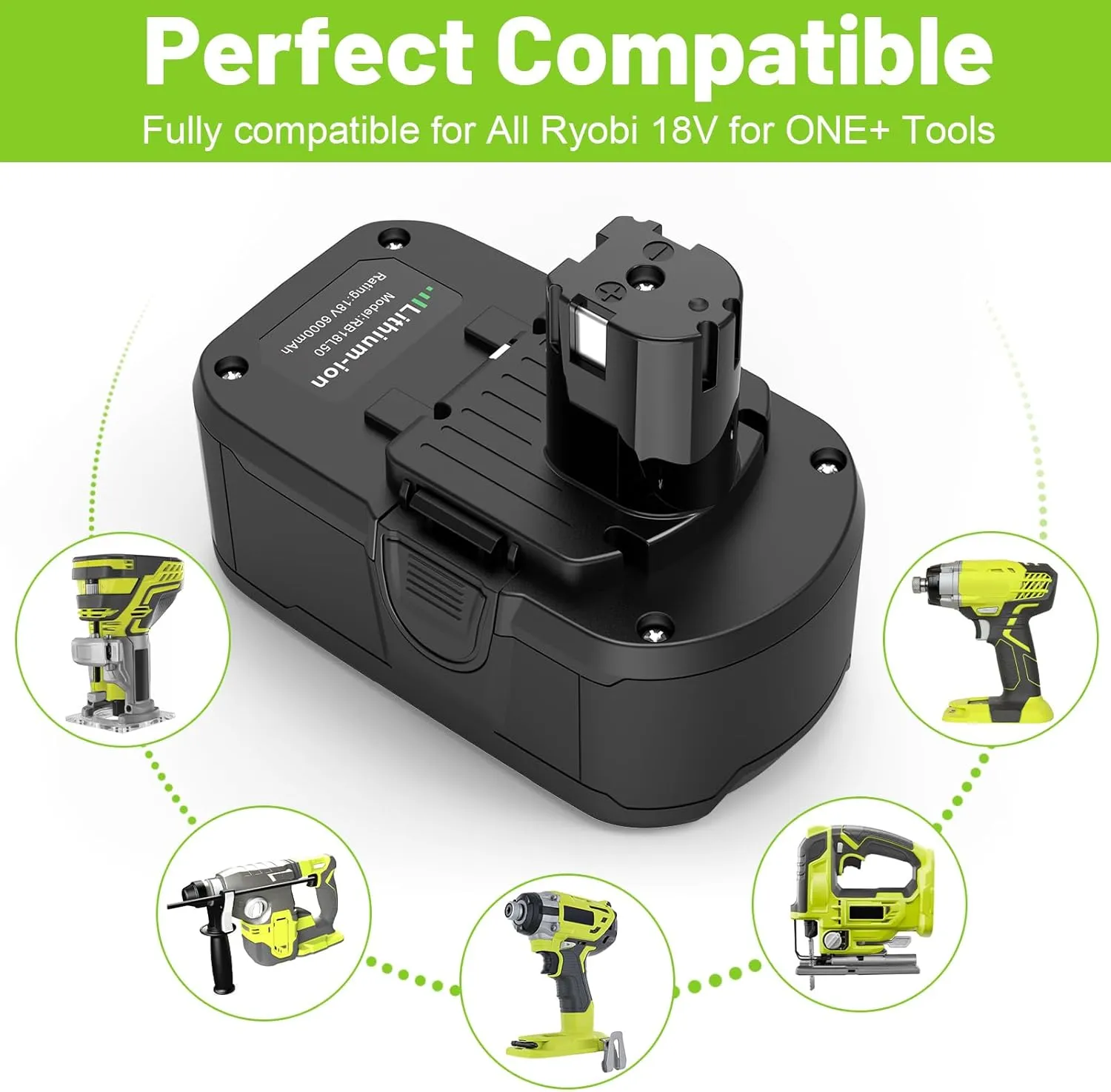 2Pack 6.0Ah 18V P108 Replacement for Ryobi 18V Battery P109 P102 P103 P105 P107 Ryobi ONE  Cordless Tool Lithium-Ion Battery