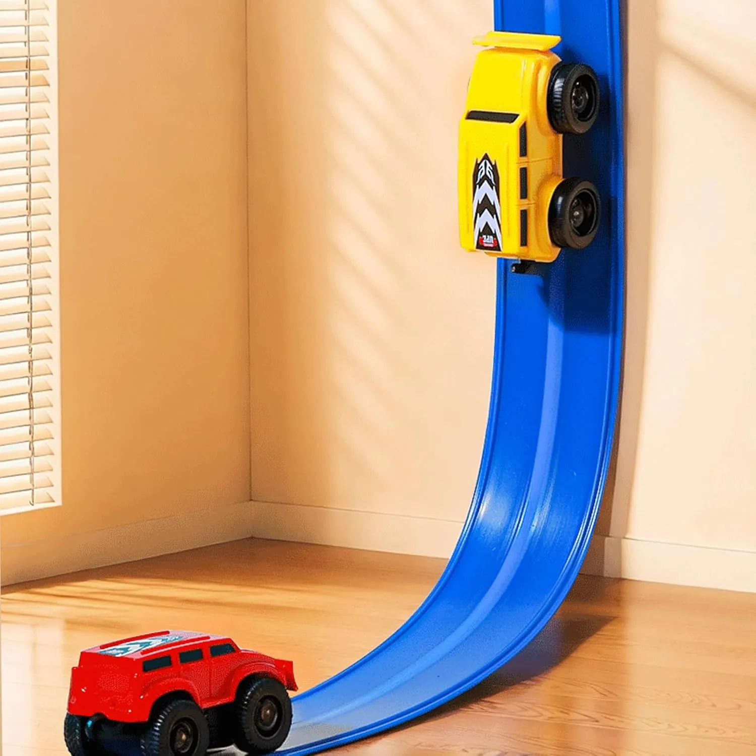 2Pcs Magnetic Wall Climbing Toy Cars, Pull-Back Inertial Cars for Kids, Anti-Gravity Wall Climbing Magnetic Track Toy Car, Friction Powered Vehicle Toys for Wall, Ceiling, Metal Surfaces (Yellow red)