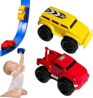2Pcs Magnetic Wall Climbing Toy Cars, Pull-Back Inertial Cars for Kids, Anti-Gravity Wall Climbing Magnetic Track Toy Car, Friction Powered Vehicle Toys for Wall, Ceiling, Metal Surfaces (Yellow red)