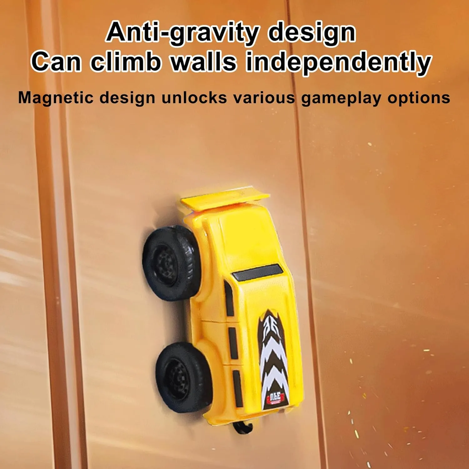 2Pcs Magnetic Wall Climbing Toy Cars, Pull-Back Inertial Cars for Kids, Anti-Gravity Wall Climbing Magnetic Track Toy Car, Friction Powered Vehicle Toys for Wall, Ceiling, Metal Surfaces (Yellow red)