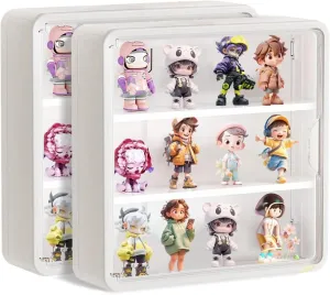 2Pcs White Display Case for Figures,Wall Mounted Acrylic Clear Storage Case,Dust Proof Display Cabinet Organizer with Shelves Magnetic Door for Mini Figure Toys or Collectibles Figures