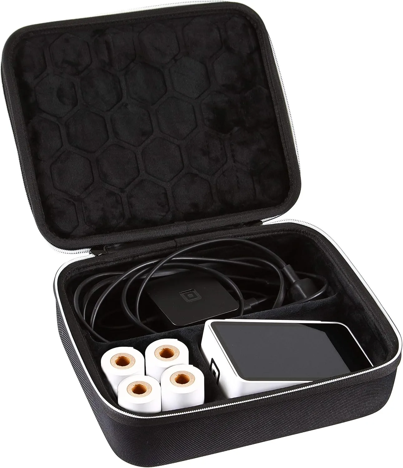 2TUFF Square Reader Case - Fits Square Terminal Charger and 4 Square Card Reader Receipt Paper Rolls - Travel Printer Carry Case and Protection for POS System