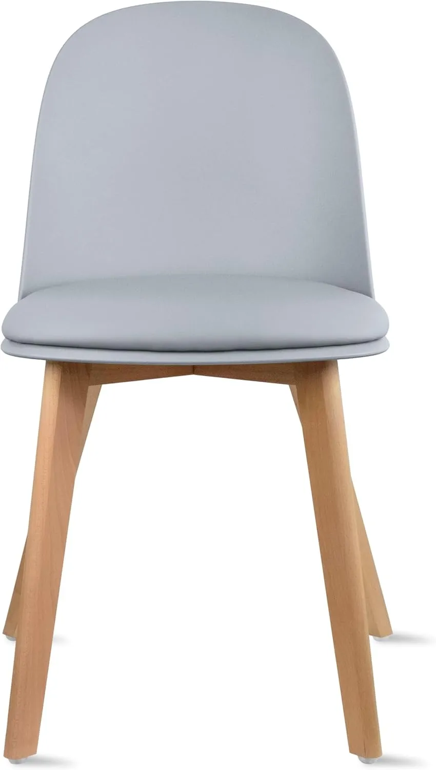 2xhome Modern Stackable Armless Dining Chair | Plastic Shell with PU Leather Cushion Padded Seat and Wooden Legs | Indoor or Outdoor Use | Home Kitchen Patio (1, Gray, Dining)