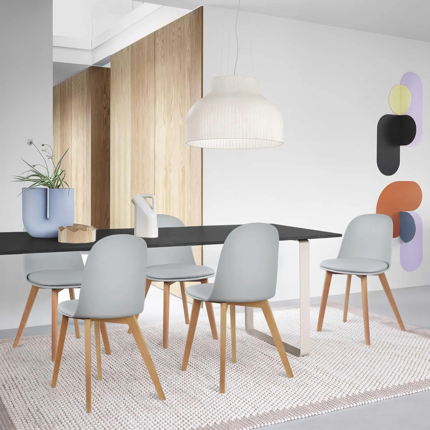 2xhome Modern Stackable Armless Dining Chair | Plastic Shell with PU Leather Cushion Padded Seat and Wooden Legs | Indoor or Outdoor Use | Home Kitchen Patio (1, Gray, Dining)