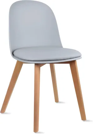 2xhome Modern Stackable Armless Dining Chair | Plastic Shell with PU Leather Cushion Padded Seat and Wooden Legs | Indoor or Outdoor Use | Home Kitchen Patio (1, Gray, Dining)