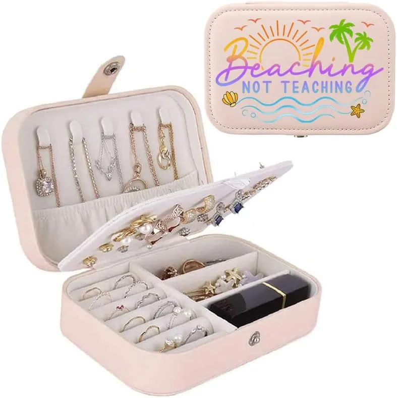 3-In-1 Beaching Not Teaching Canvas Tote Bag Grocery Reusable Handbags Jewelry Box and Makeup Bag Set For Teacher Gift