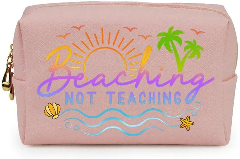 3-In-1 Beaching Not Teaching Canvas Tote Bag Grocery Reusable Handbags Jewelry Box and Makeup Bag Set For Teacher Gift