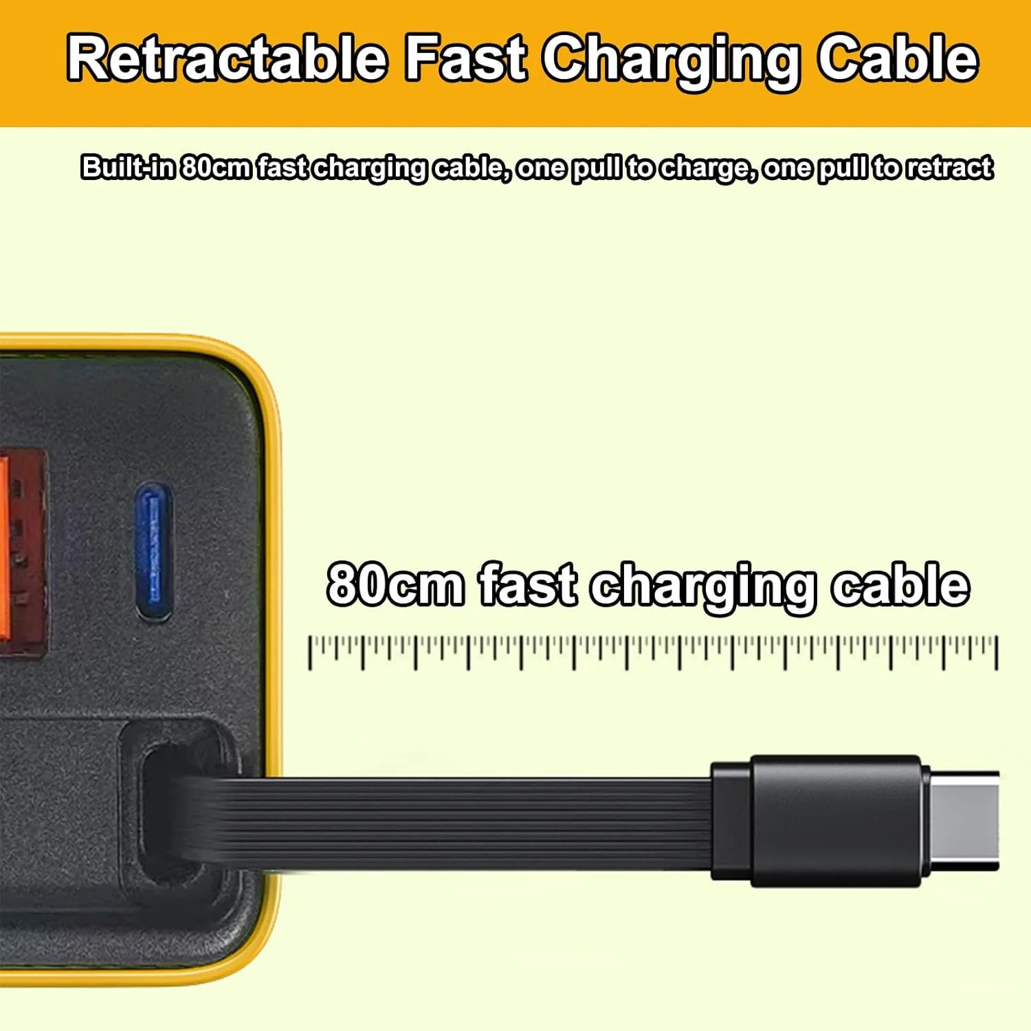 3 in 1 Gan Charger, Scalable 80w Max Fast Charger Module with Type-C Cable and 2 USB Ports, Retractable All in One Chargers, Phone Charger Wall Plug for Phone and Laptops (Yellow Green, 2pcs)