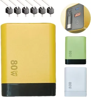 3 In 1 Gan Charger, Scalable 80w Max, Fast Charger Module With Type-C Cable and 2 Usb Ports, Retractable Phone Chargers Wall Plug, 80w Chargers Travel Dual Port with Six Magnetic Cable Holders(YELLOW-
