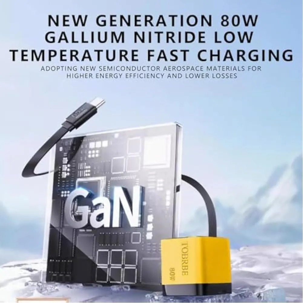 3 In 1 Gan Charger, Scalable 80w Max, Fast Charger Module With Type-C Cable and 2 Usb Ports, Retractable Phone Chargers Wall Plug, 80w Chargers Travel Dual Port with Six Magnetic Cable Holders(YELLOW-
