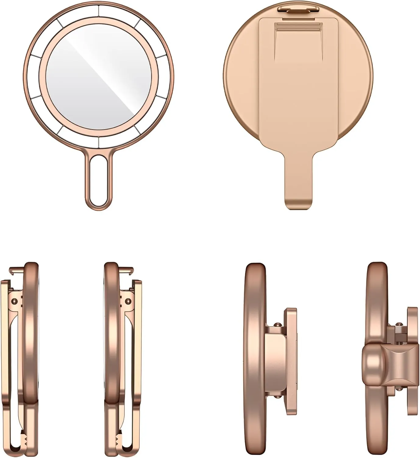 3-in-1 Magnetic Phone Holder for Belt & Bags - Compatible MagSafe Case with Phone Stand & Mirror, Strong Magnet for iPhone 16-12 Pro/Samsung, Hands-Free for Travel/Yoga/Hiking (Rose Gold)